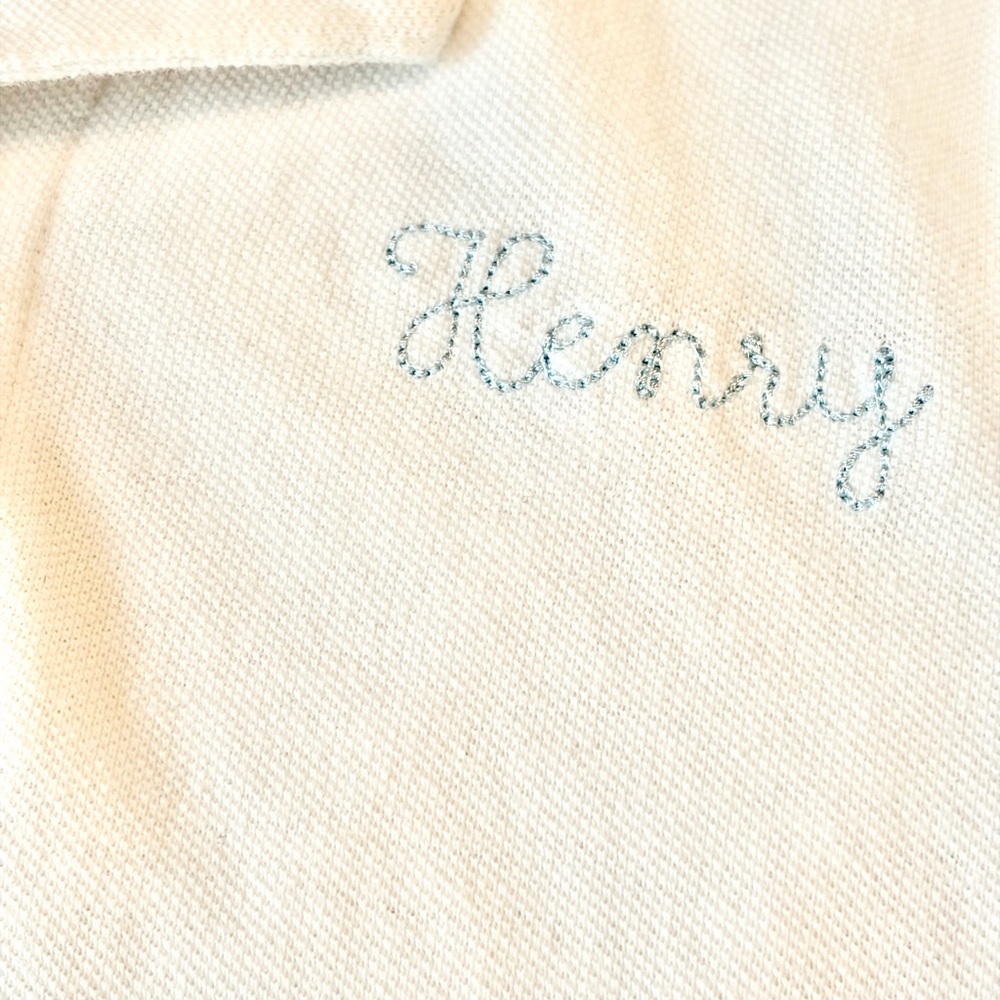 White golf shirt w/Henry embroidery. Black SS Pokémon Henry 6 graphic